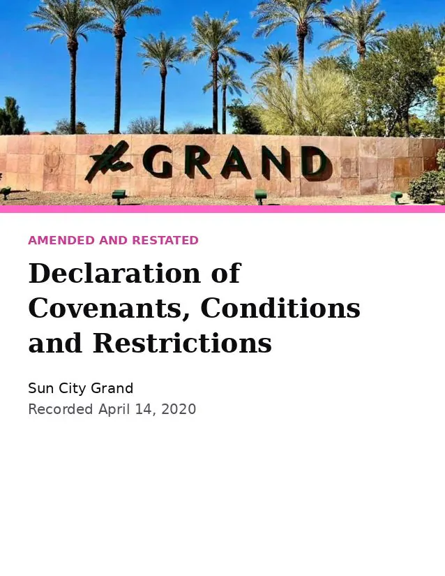 Cover of the Sun City Grand Amended and Restated Declaration of Covenants, Conditions and Restrictions