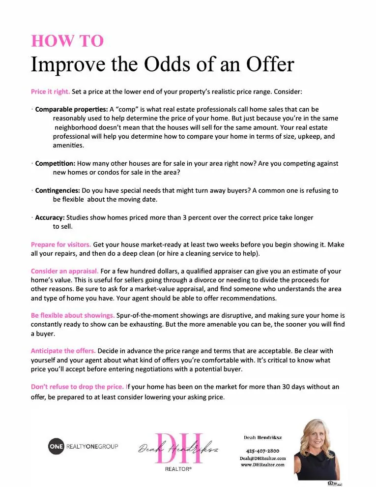 Page from the Deah Hendriksz Seller Guide, Improve the Odds of an Offer