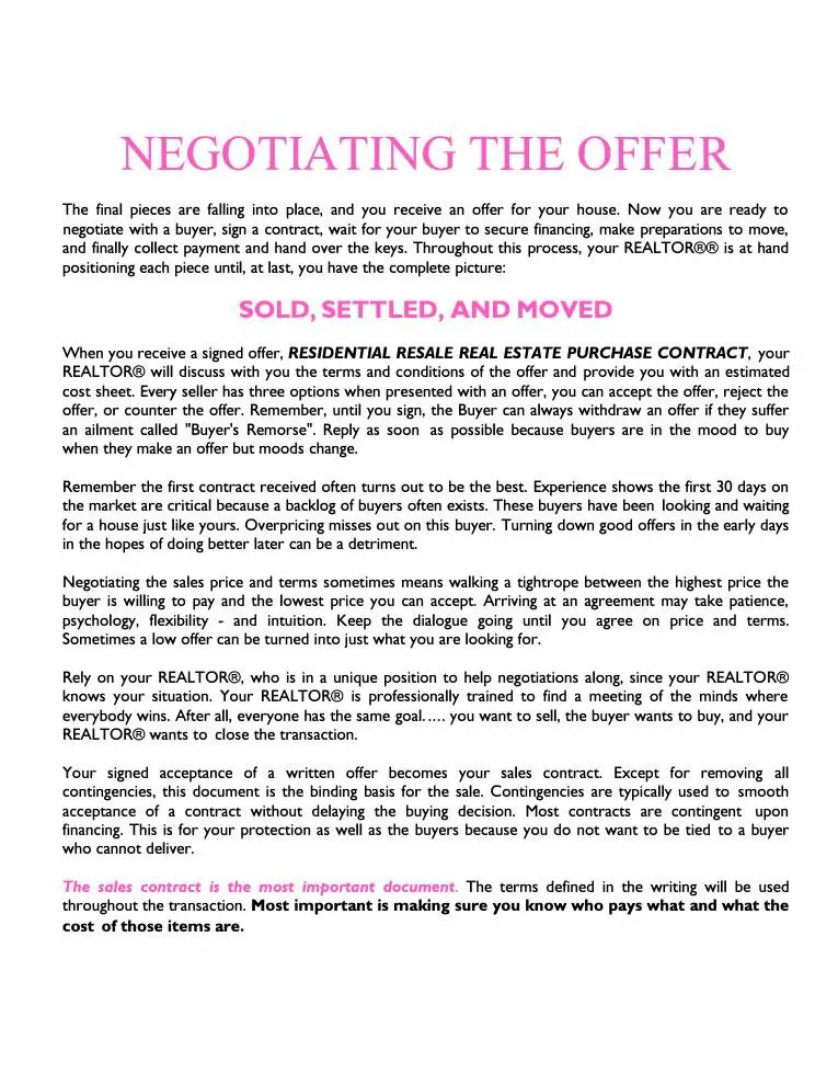 Page from the Deah Hendriksz Seller Guide, Negotiating the Offer